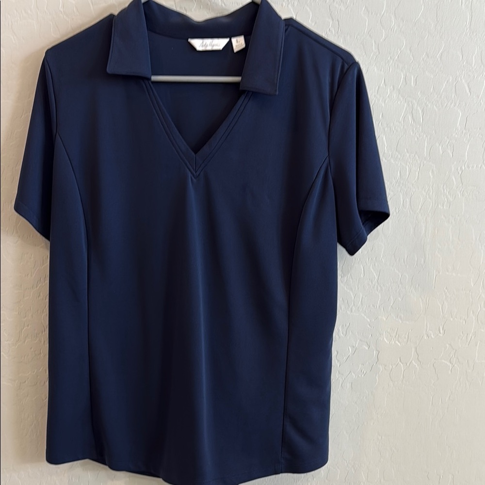 Lady Hagen Navy Blue V-Neck Polo Blouse